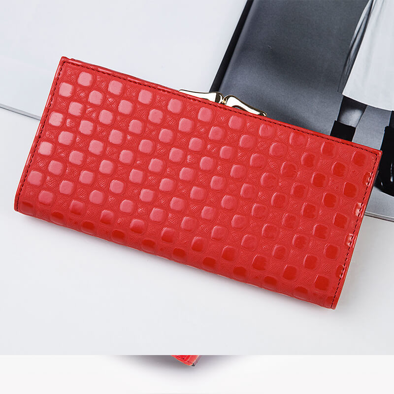 Cossroll Dots Clutch Lady Long Cowhide Leather Wallet Manufacturer