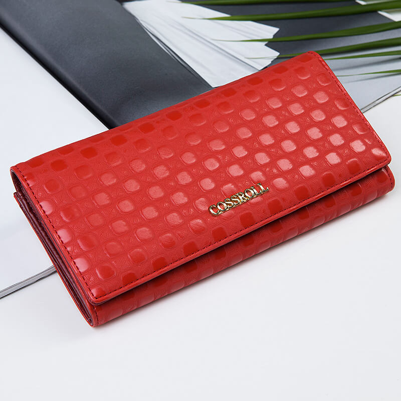 Cossroll Dots Clutch Lady Long Cowhide Leather Wallet Manufacturer