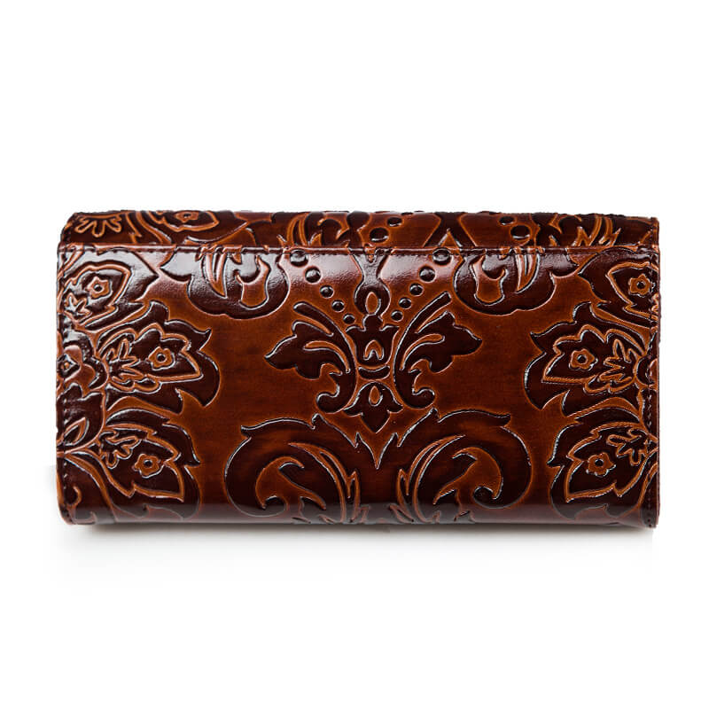 Cossroll Flower Debossed Long Cowhide Leather Wallet Manufacturer