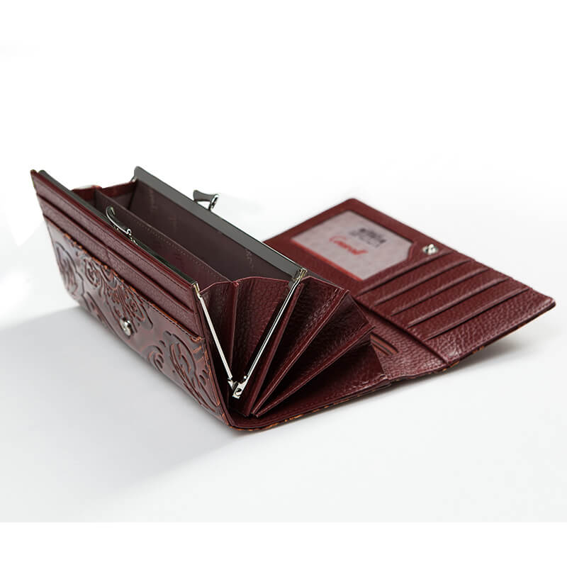 Cossroll Flower Debossed Long Cowhide Leather Wallet Manufacturer