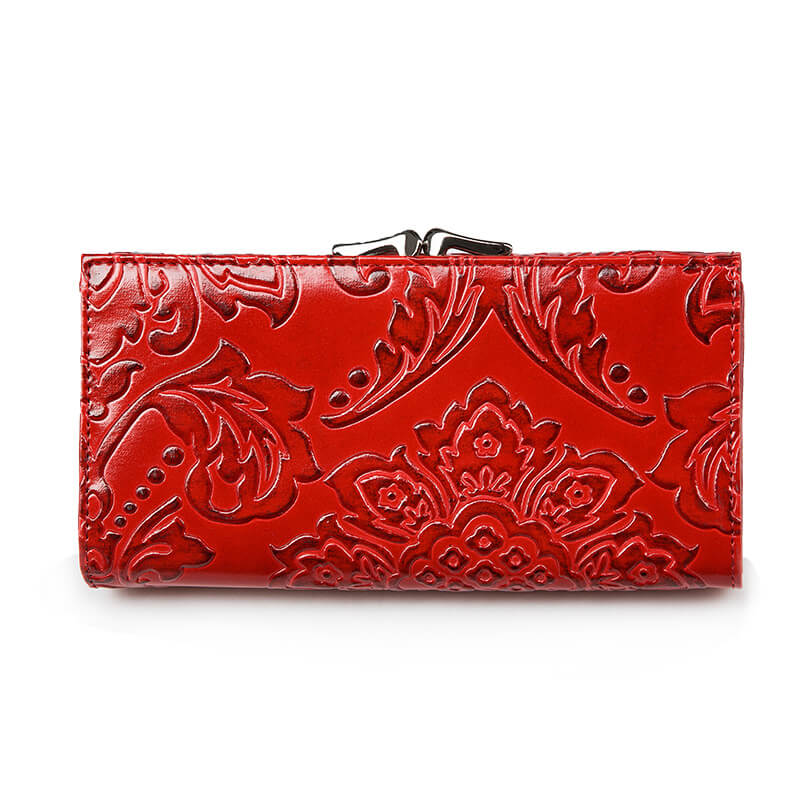 Flower Debossed Clutch Lady Long Cowhide Leather Wallet Manufacturer