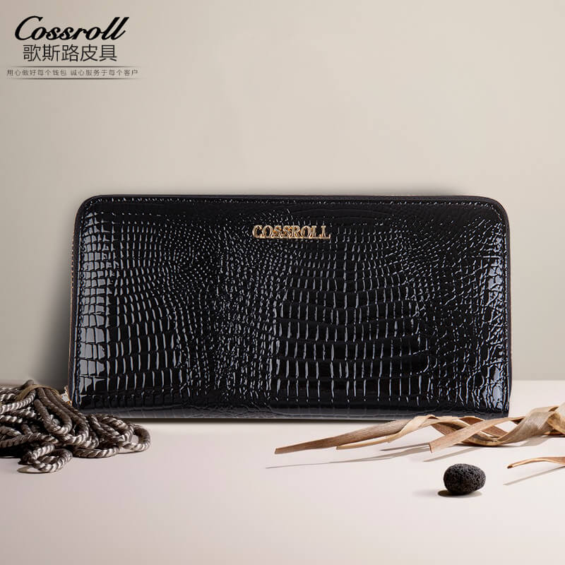 Cossroll Round Zip Long Crocodile Patent Leather Wallets Manufacturer