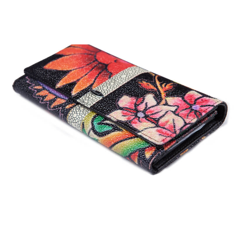 Cossroll Flower Print Long Cowhide Leather Wallet Manufacturer