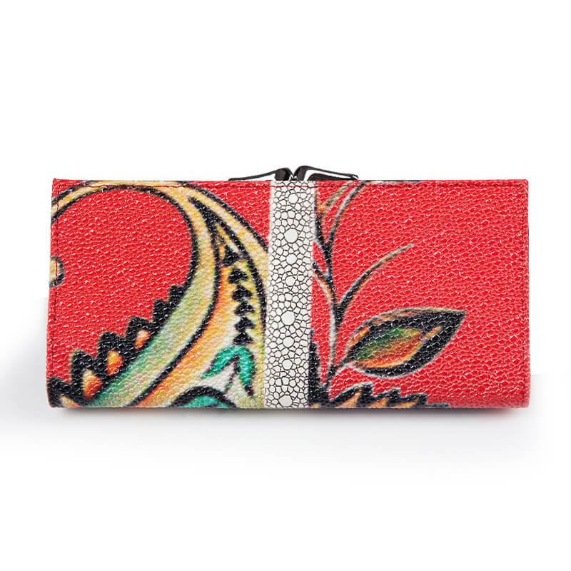 Flower Print Lady Long Cowhide Leather Wallet Manufacturer