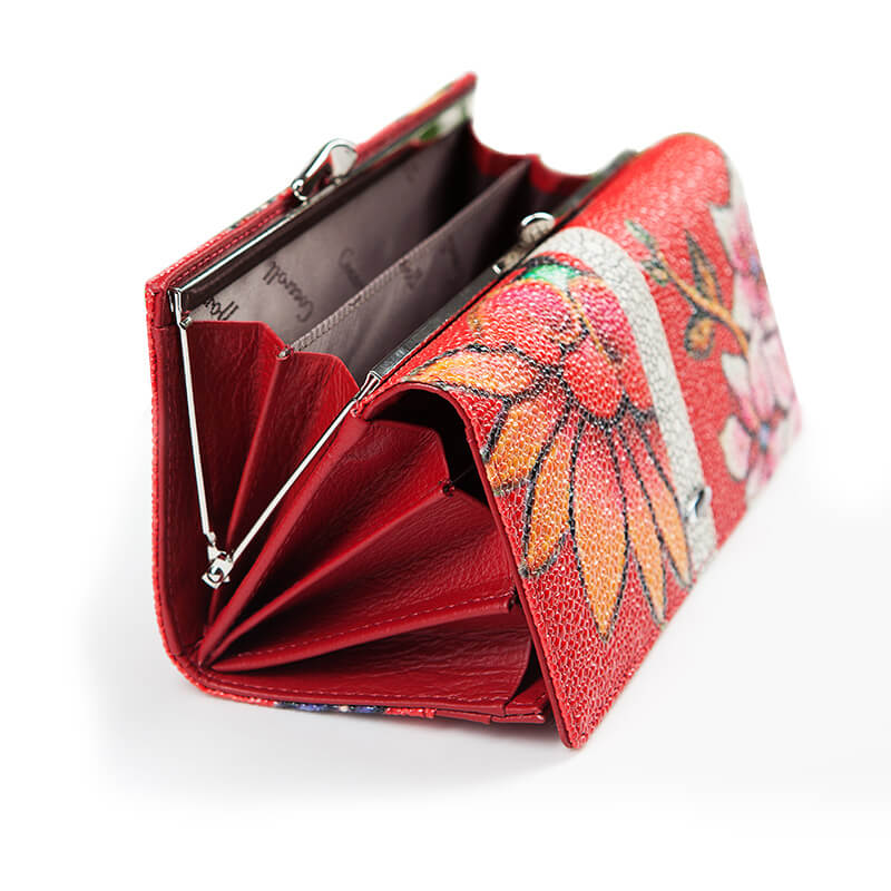 Flower Print Lady Long Cowhide Leather Wallet Manufacturer