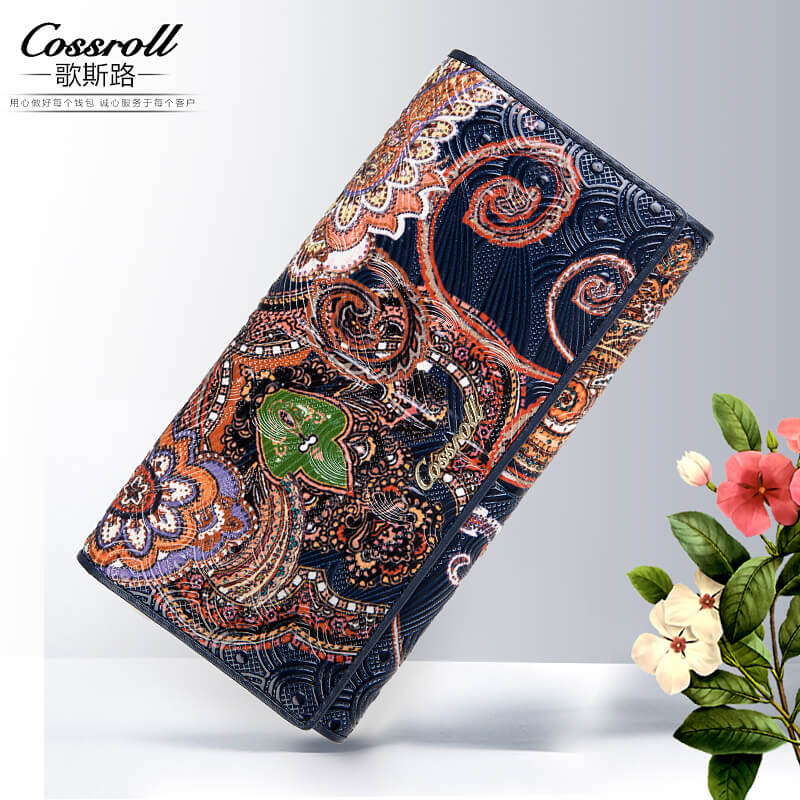 Vintage Floral Lady Long Cowhide Leather Wallets