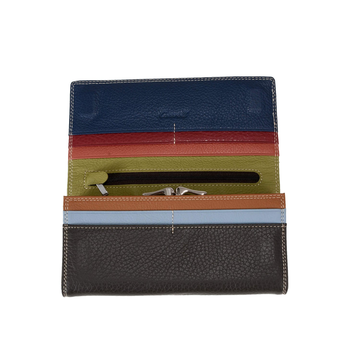 Lady Long Litchi Cowhide Leather Wallet