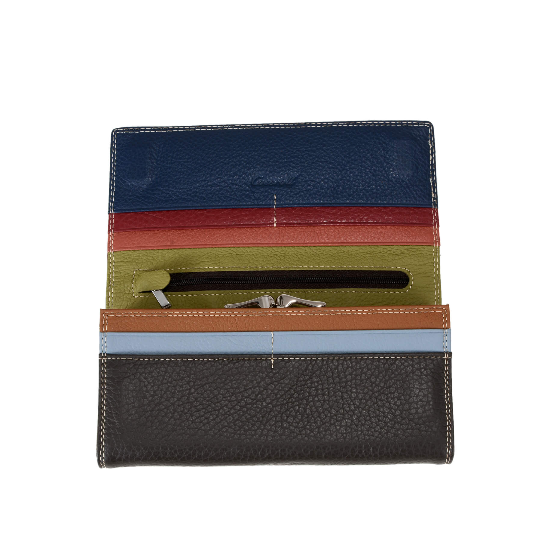 Lady Long Litchi Cowhide Leather Wallet