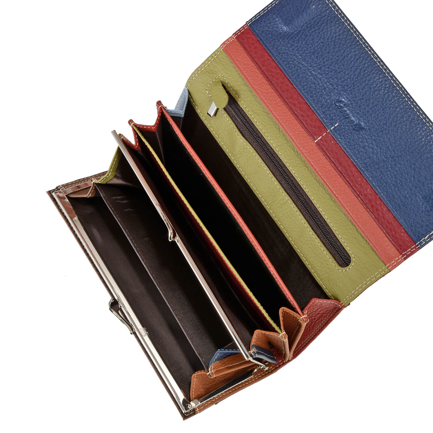 Lady Long Litchi Cowhide Leather Wallet