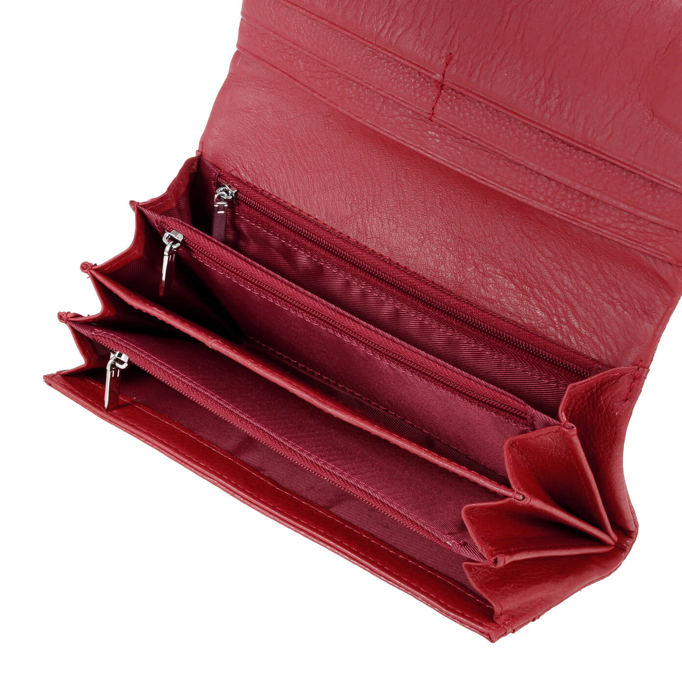 Women Bifold Long Cowhide Lychee Leather Wallet