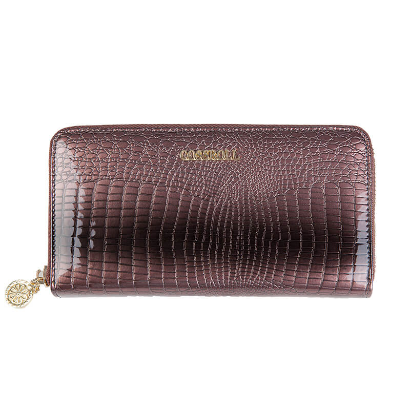 Cossroll Round Zip Long Crocodile Patent Leather Wallets Manufacturer