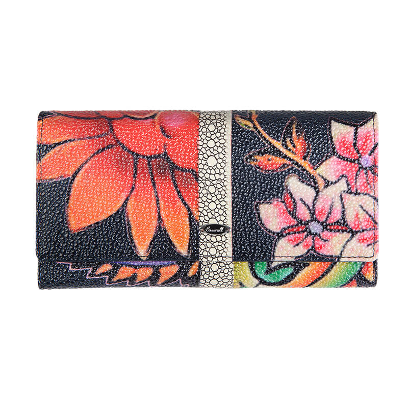 Cossroll Flower Print Long Cowhide Leather Wallet Manufacturer