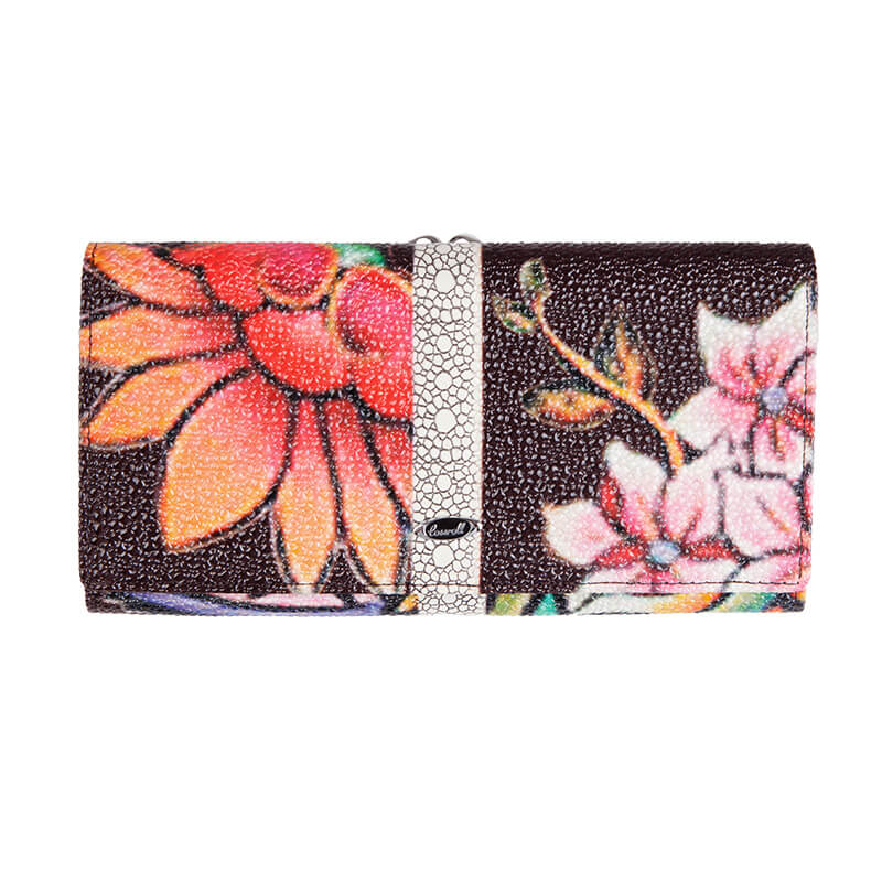 Flower Print Lady Long Cowhide Leather Wallet Manufacturer