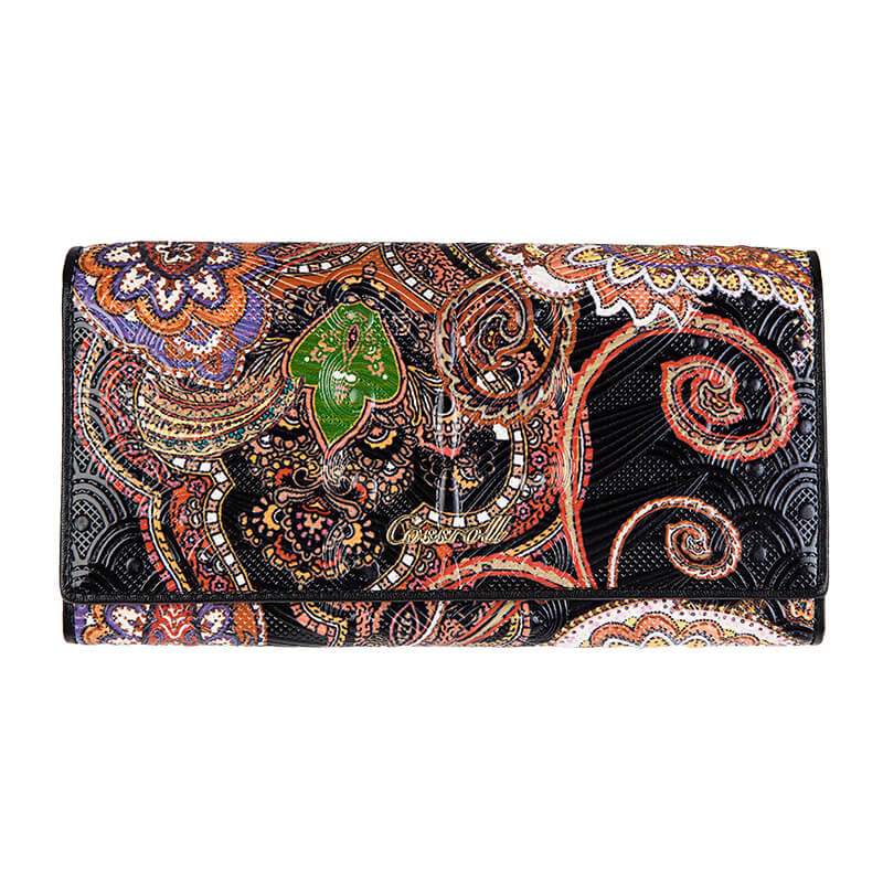 Vintage Floral Lady Long Cowhide Leather Wallets