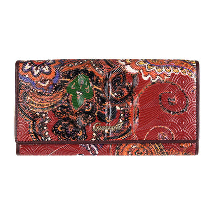 Vintage Floral Lady Long Cowhide Leather Wallets