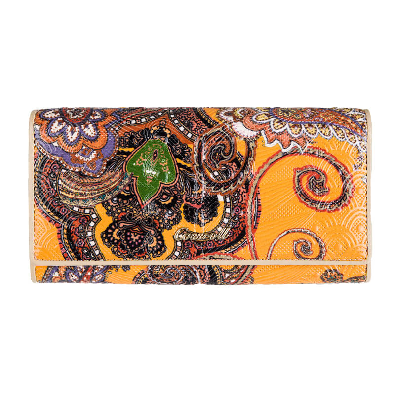 Vintage Floral Lady Long Cowhide Leather Wallets